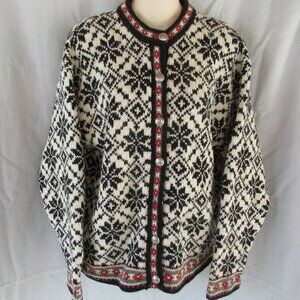 L.L.Bean sweater cardigan Medium Nordic fair isle black red vintage
